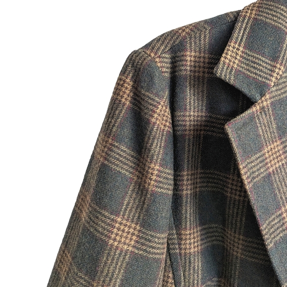 Vintage Talbots Plaid Green Tan Blazer Size 14 - Picture 4 of 10